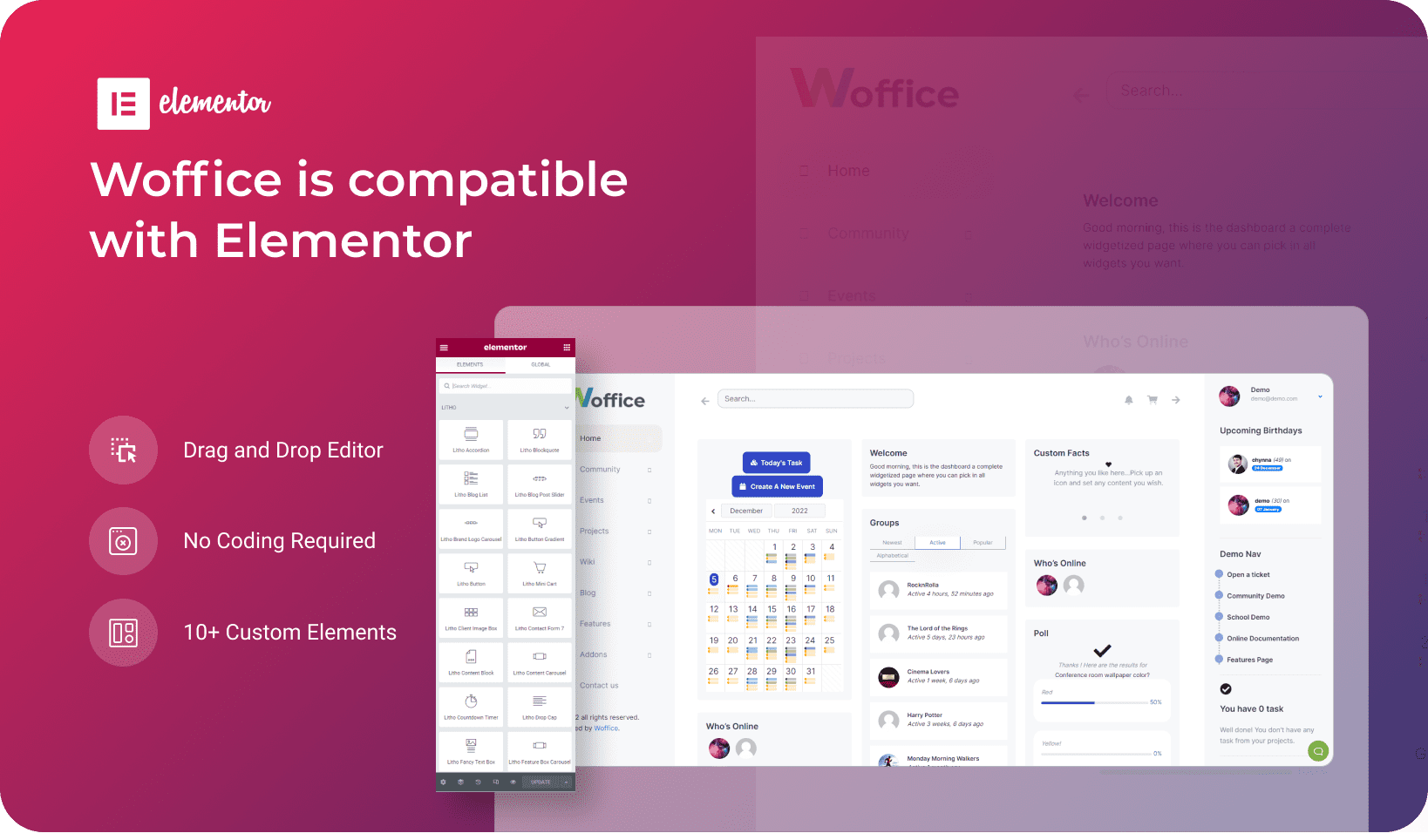 Woffice is compatible with Elementor