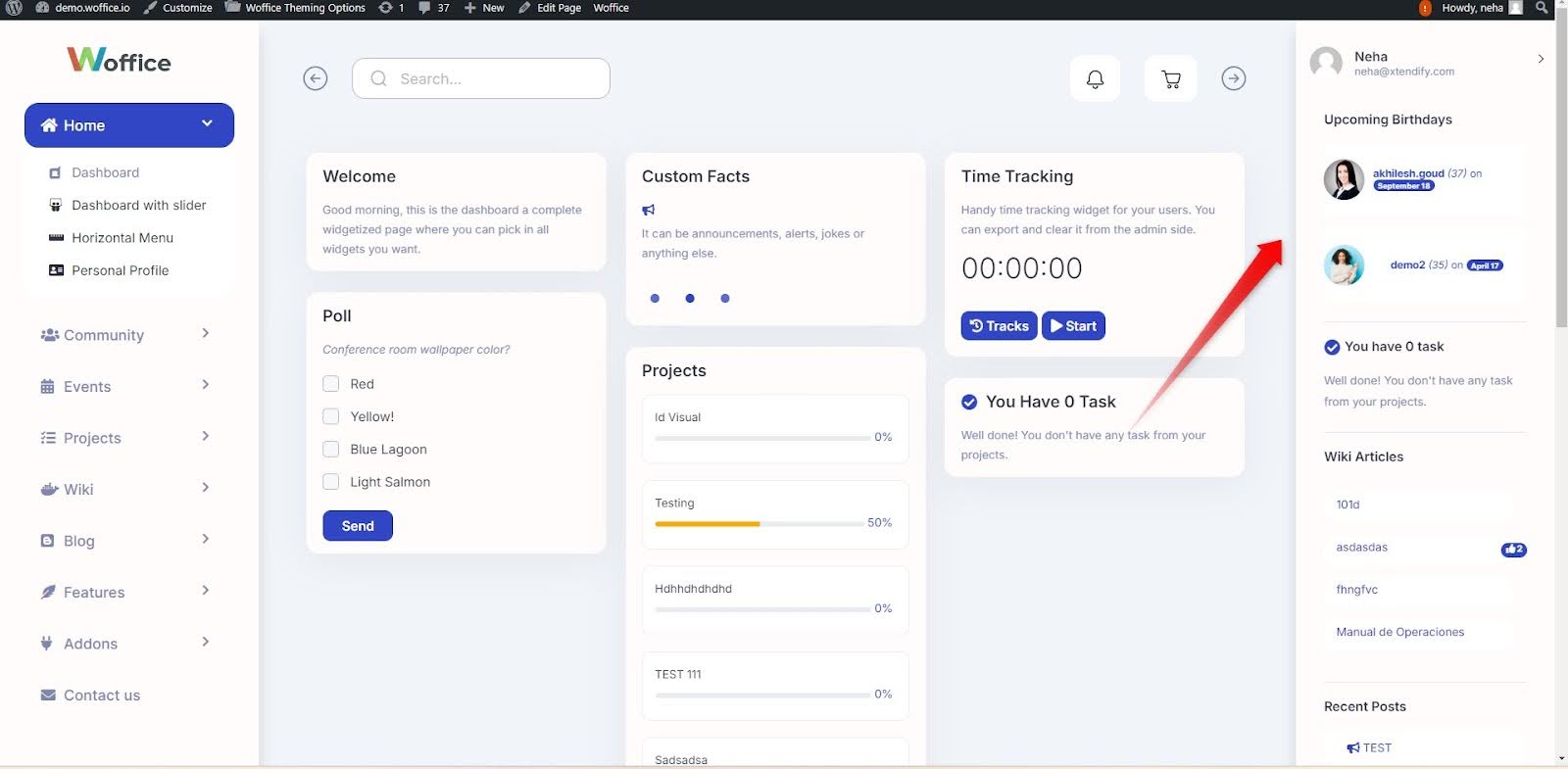 Woffice navigation flow